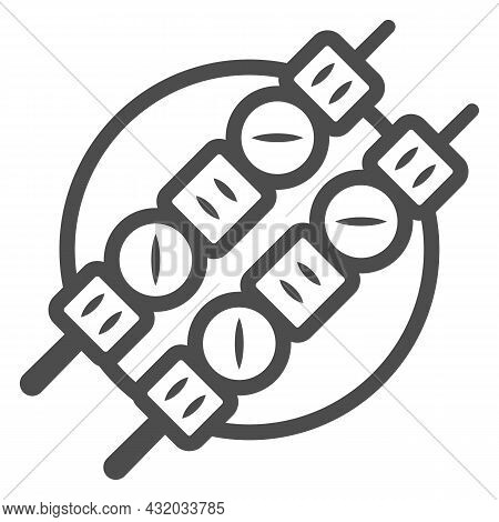 Food On Sticks Line Icon, Asian Food Concept, Korean Skewers Vector Sign On White Background, Outlin