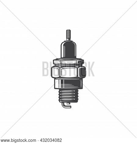 Sparking Plug With Metal Threaded Shell, Electrically Isolated By Porcelain Insulator Monochrome Ico