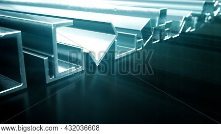 Shining Metal Profile And Iron Rod . Industrial 3d Illustration