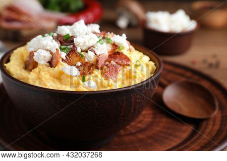 Delicious Traditional Banosh In Bowl, Closeup View