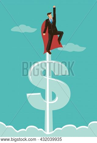 Super Businessman Flying Into The Sky. Corporate Concept Of Success And Professionalism.
Flat Vector