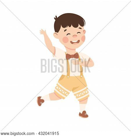 Energetic Boy With Bow Tie Dancing Moving To Music Rythm Vector Illustration
