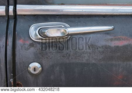 Close Up Of A Door Buckle Of An Old Rusty Car