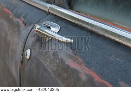 Close Up Of A Door Buckle Of An Old Rusty Car