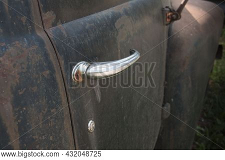 Close Up Of A Door Buckle Of An Old Rusty Car