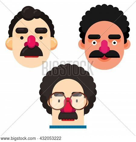 Set Of Three Man Face With Different Mustache And Hairstyle. Elder Man Face. Flat Style Vector Illus