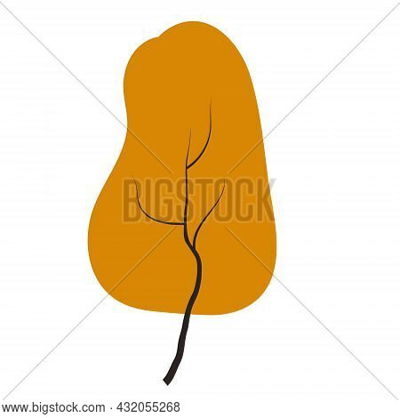 Orange Autumn Tree Doodles Vector Any Season Winter, Spring, Summen And Autumn. Flat Style Handdraw