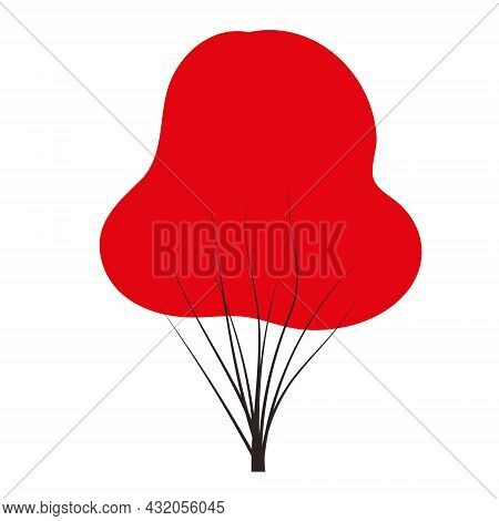 Red Autumn Tree Doodles Vector Any Season Winter, Spring, Summen And Autumn. Flat Style. Handdraw De