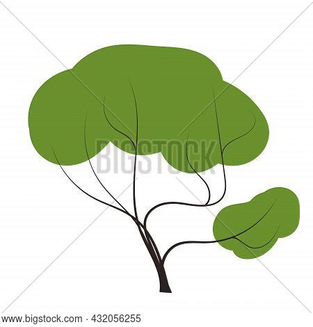 Tree Set On Doodles Vector Any Season Winter, Spring, Summen And Autumn. Flat Style