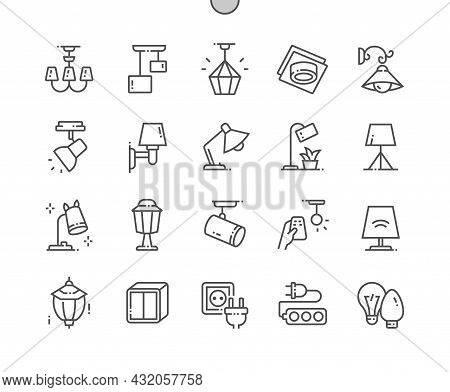 Lighting. Chandelier, Wall Lights, Floor Lamp, Spotlight, Sockets And Other. Pixel Perfect Vector Th