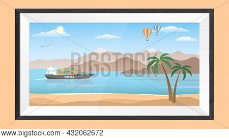 Picture In A Frame. Orient Fairy Tale In Pastel Colors. Cartoon Style. Isolated Monochromatic Backgr