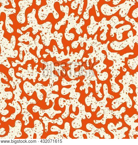 Vermicular Vector Seamless Pattern Background. Historical Style Backdrop In Orange White With Abstra
