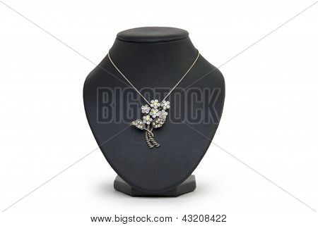 Beautiful Silver Necklace On Mannequin Isolated On White