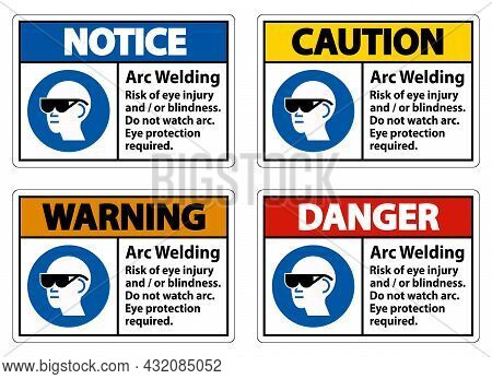 Warning Sign Arc Welding Risk Of Eye Injury And/or Blindness, Do Not Watch Arc, Eye Protection Requi