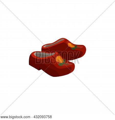 Dutch Historical Traditional Wooden Clog Shoes Flat Vector Illustration Isolated.