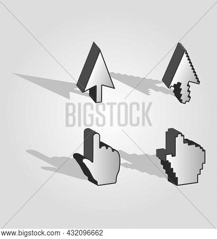 3d Computer Pointers, Pixelated View And Vector View. ·3d Computer Isometric View