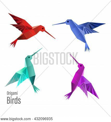 4 Origami Paper Birds, Made In Vectors. 4 Low Poly Birds