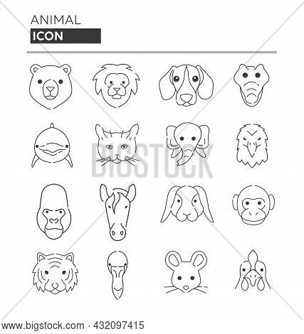 16 Linear Animal Icon Pack. Animals Linear Icons Set