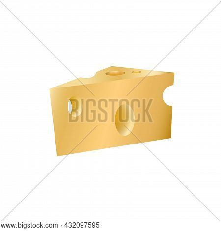 Cheese With Holes Isolated On White Background. Dairy Product In Flat Style, Icon. Cartoon Triangle 