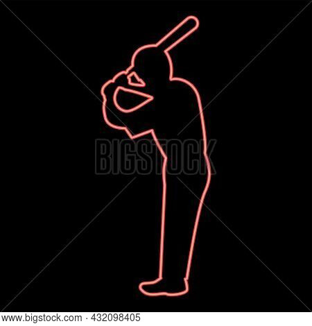 Neon Ballplayer Red Color Vector Illustration Flat Style Light Image