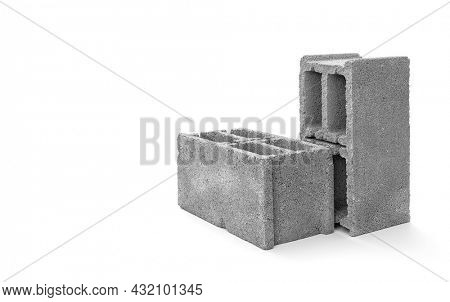 Gray cement cinder block on white background