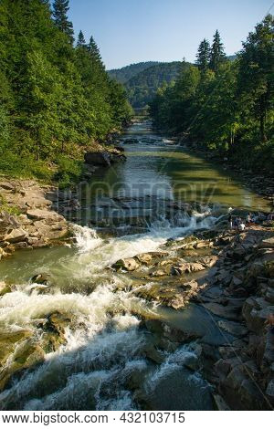 Probiy Waterfall On Prut River, Yaremche, Ukraine.