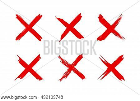 Cross Sign. X Icon. Red Sketch Mark. Grunge Brush For Symbol Of Wrong, Delete, Error, Cancel And Rej