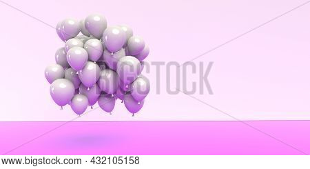 Floating Balloons On A Colored Background - 3d Render