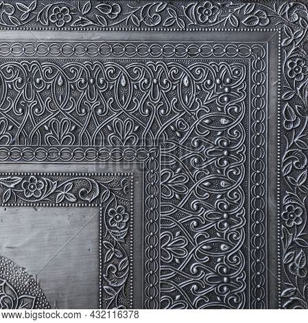 Decorative Asian Chasing Art Framework With Arabesque Pattern In Form Of Embossing On Metal.textured