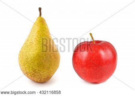 Red Apple And Pear  Isolated On White