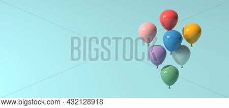 Floating Balloons On A Colored Background - 3d Render