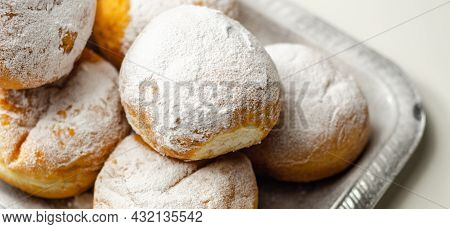 Berliner Pfannkuchen, A German Donut, Traditional Yeast Dough Deep Fried Filled With Chocolate Cream