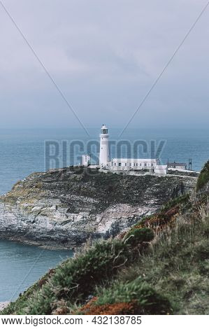 South Stack Lighthouse, Wales, Anglesey, Uk. It Is Built On The Summit Of A Small Island Off The Nor