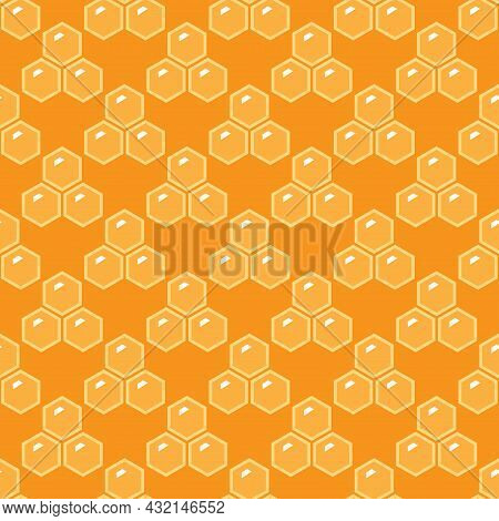Summer Flat Cartoon Seamless Pattern With Honecomb, Honey Hive  And Bees. Creative  Kids Texture For