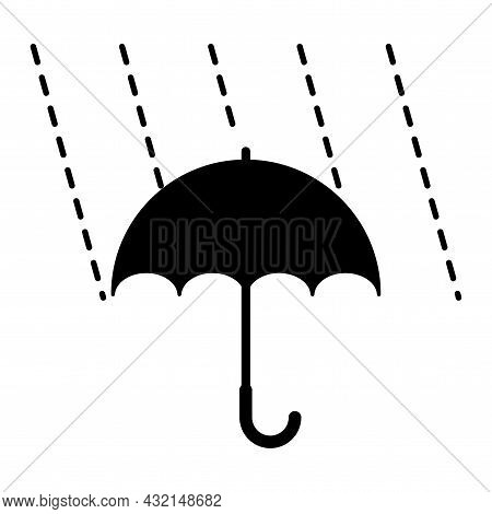 Black Umbrella And Rain Drops Icon. Rain Weather. Parasol Emblem. Meteorology Concept. Vector Illust