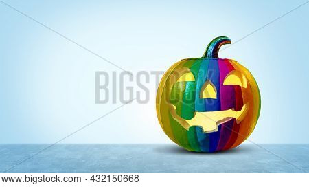 Diverse Halloween Holiday And Diversity As A Pumpkin On A Blue Background As A Jack O Lantern Season
