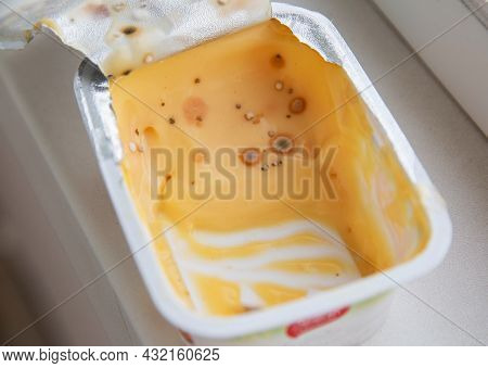 Spoiled Cheese With Mold And Mildew. Violation Of Food Storage Conditions, Shelf Life