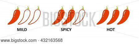 Level Marks - Mild, And Hot. Red Chili Pepper. Chili Level Icons Set. Vector Illustration Isolated O
