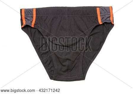 Underware Isolated. Close-up Of A Single Black Male Underware Or Underpant Isolated On A White Backg