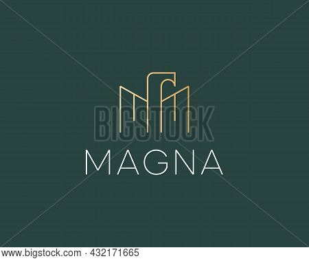 Abstract Linear Gradient Bird, Buildings With Crown Vector Logo Template. Premium Real Estate Agency