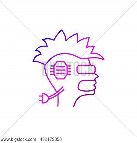 Human Head With Microchip Outline Icon. Skull With Mohawk. Cyberpunk Concet. High Tech Technology. G