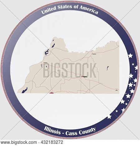 Large And Detailed Map Of Cass County In Illinois, Usa.