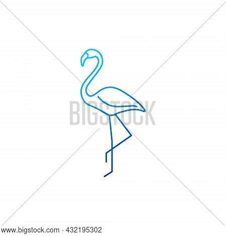Flamingo Outline Icon. Maldives, Africa Animal. Exotic Vacation. Blue Gradient Symbol. Isolated Vect