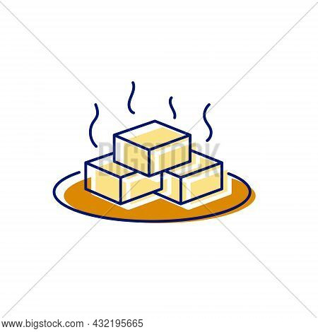 Aromatic Tofu Cheese On A Plate Flat Icon. Taiwanese Traditional Food. Color Filled Symbol. Isolated