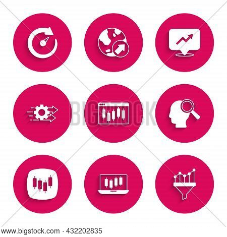 Set Browser With Stocks Market, Stocks Growth Graphs, Sales Funnel Chart, Search People, Time Manage