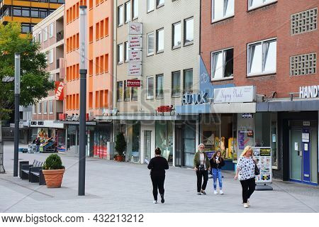 Gelsenkirchen, Germany - September 17, 2020: People Visit Ahstrasse, A City Street In Gelsenkirchen,
