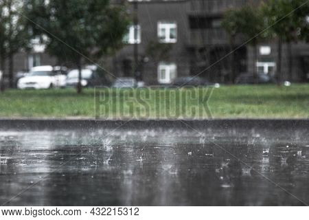 Heavy Rain, Close-up Of Splashing And Flying Drops With An Inver