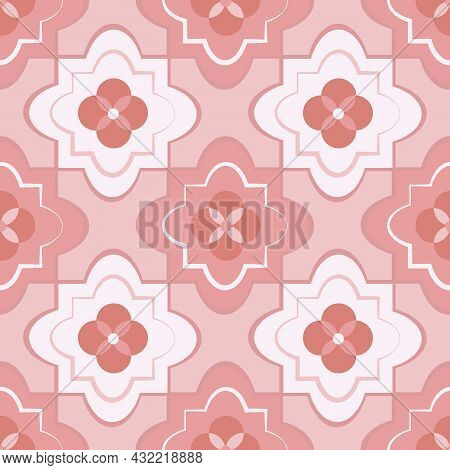 Quatrefoil Seamless Vector Pattern Background. Azulejo Style Backdrop With Historical Foil Motifs In