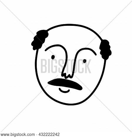 Doodle Kind Man Face. Hand-drawn Outline Human Isolated On White Background. Funny Smile Avatar. Car