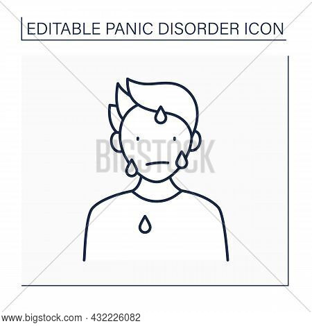 Sweating Line Icon. Excessive Sweating. Sweat Due To Stress, Panic Attacks, Fair. Panic Disorder Con